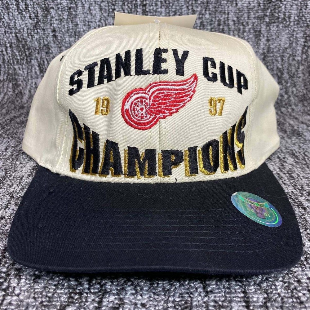 Vtg 1997 Detroit Red Wings Stanley Cup Champions Snapback Hat White Black NHL